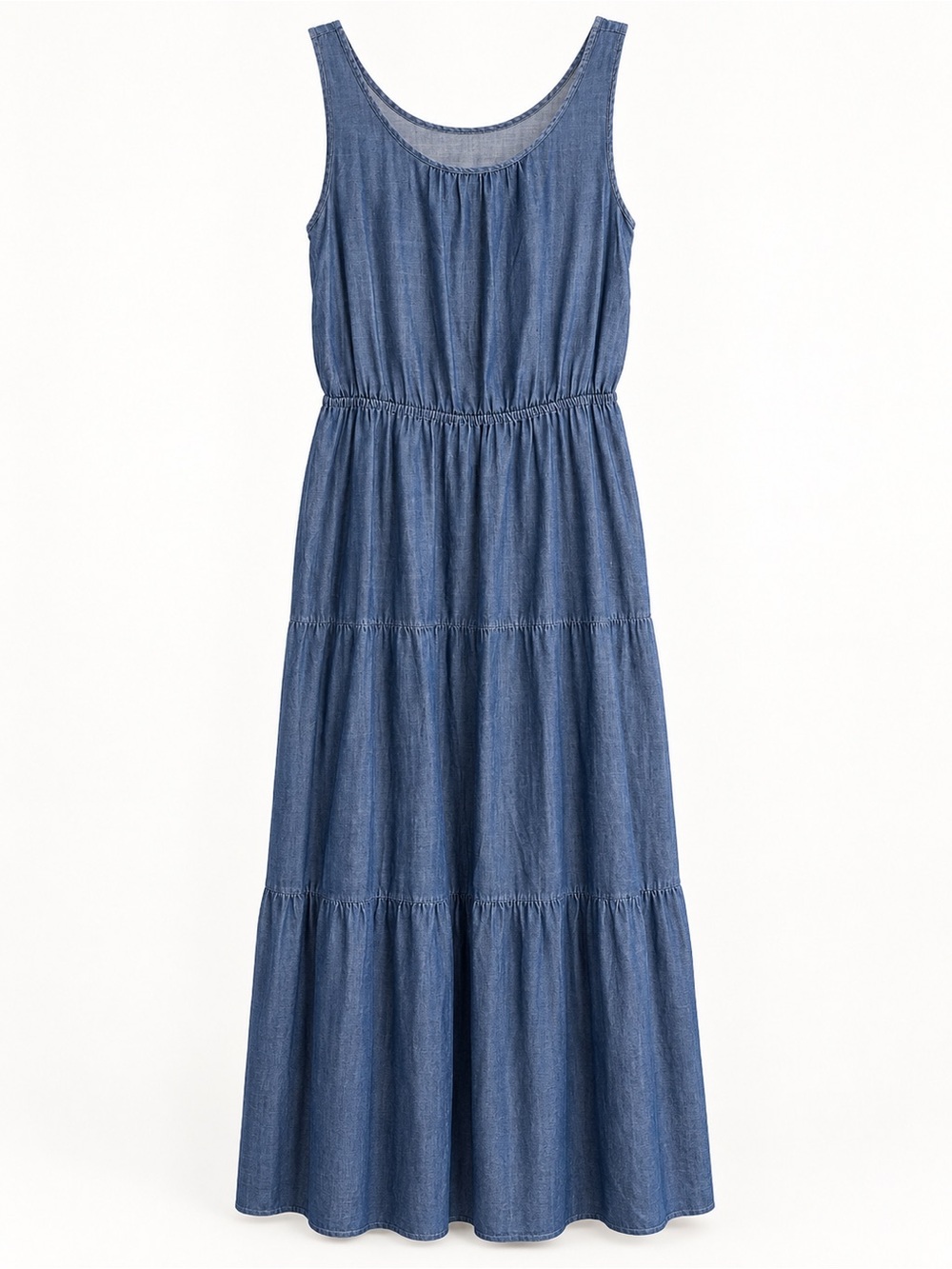 Talbots Chambray Tiered Maxi Dress Size 8 Blue Sleeveless